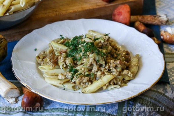 Макароны с фаршем и белыми грибами Макароны с фаршем и белыми грибами