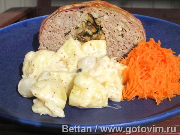 Мясной батон с грибами и картофель в горчичном соусе Мясной батон с грибами и картофель в горчичном соусе