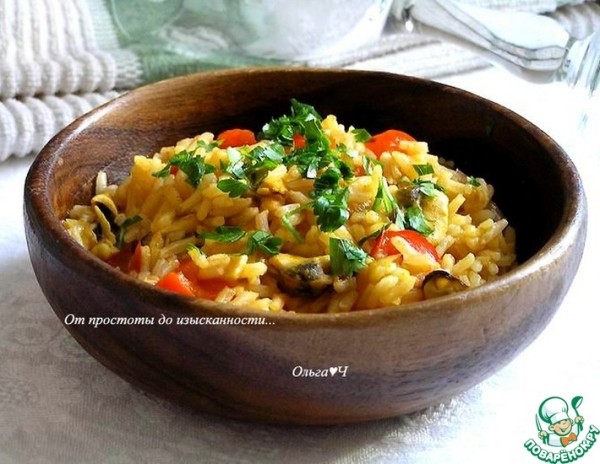 Рис мелосо с мидиями и овощами Рис мелосо с мидиями и овощами
