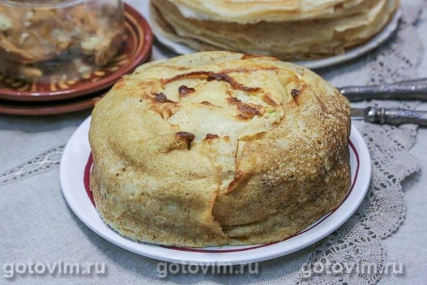 Блинный пирог с картофелем и лисичками Блинный пирог с картофелем и лисичками