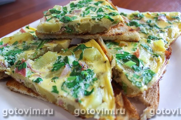 Омлет с картофелем, ветчиной и шпинатом Омлет с картофелем, ветчиной и шпинатом